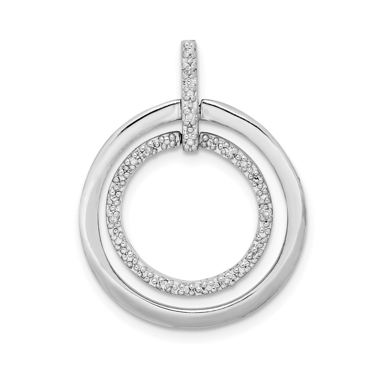 Sterling Silver Double Circle Pendant with Pavé Cubic Zirconia, Modern Interlocking Design