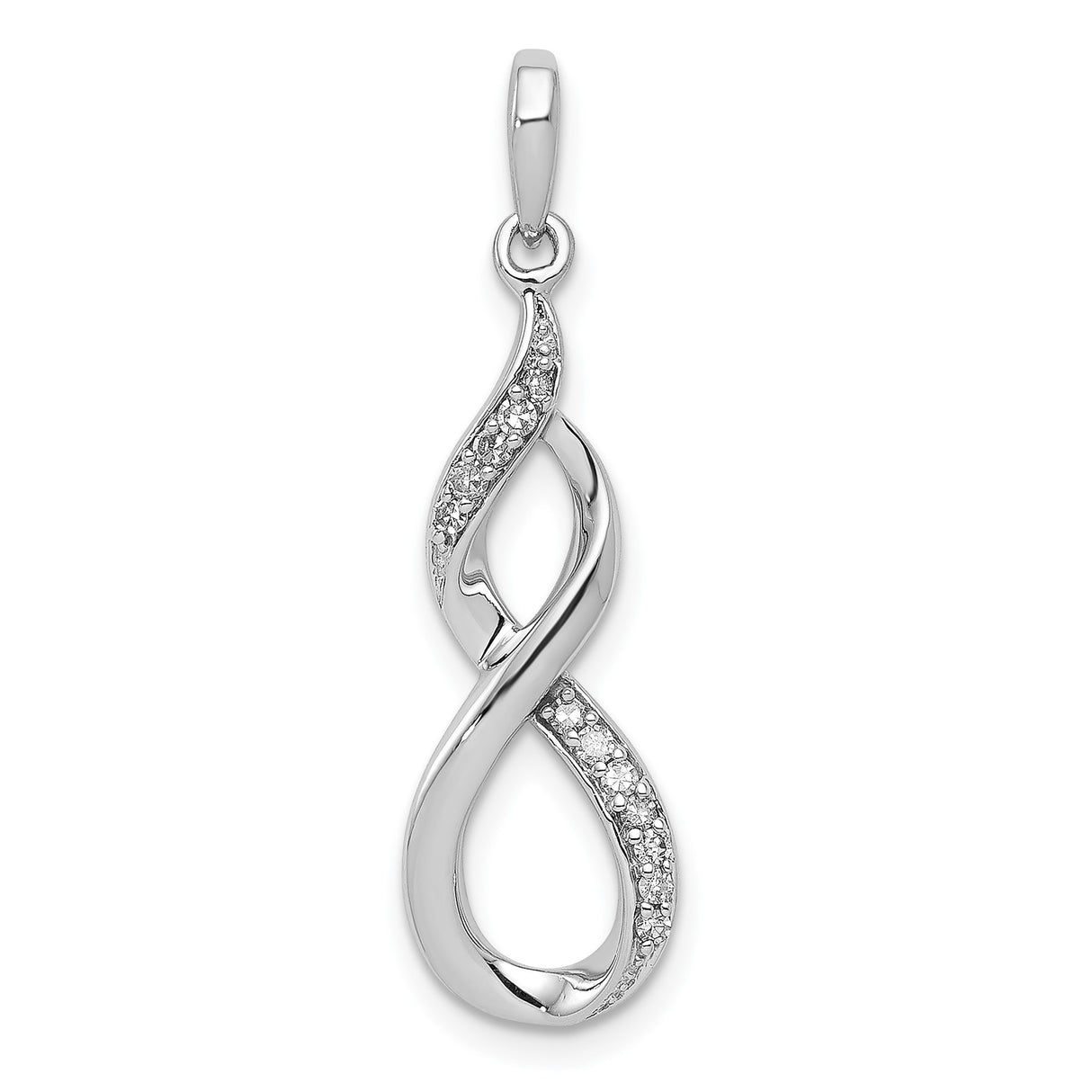 Sterling Silver Infinity Pendant with Cubic Zirconia, Twisted Open Loop Design, Symbolic Jewelry