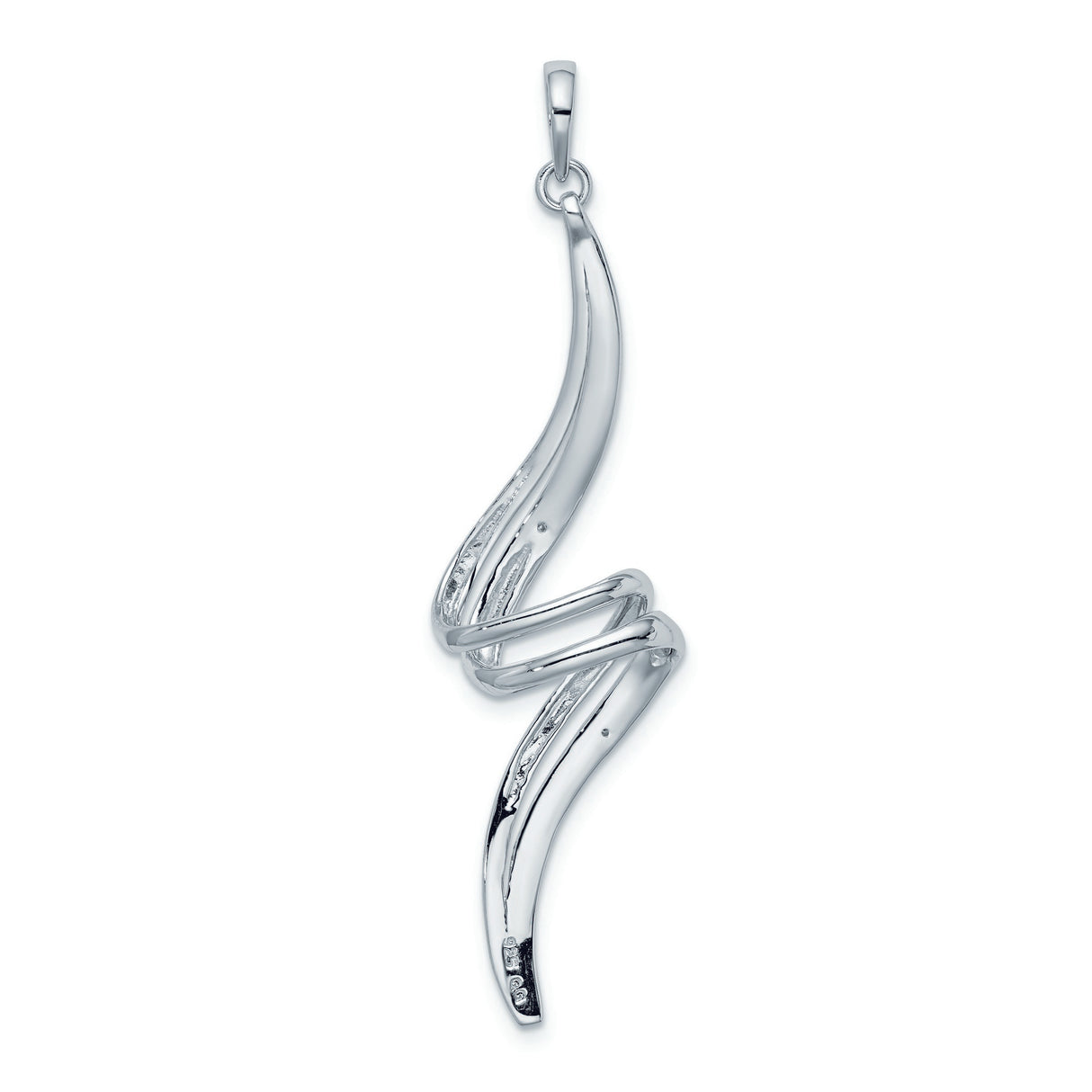 Sterling Silver Wave Pendant with Diamond Accents, Abstract Curved Lines, Modern Minimalist Design