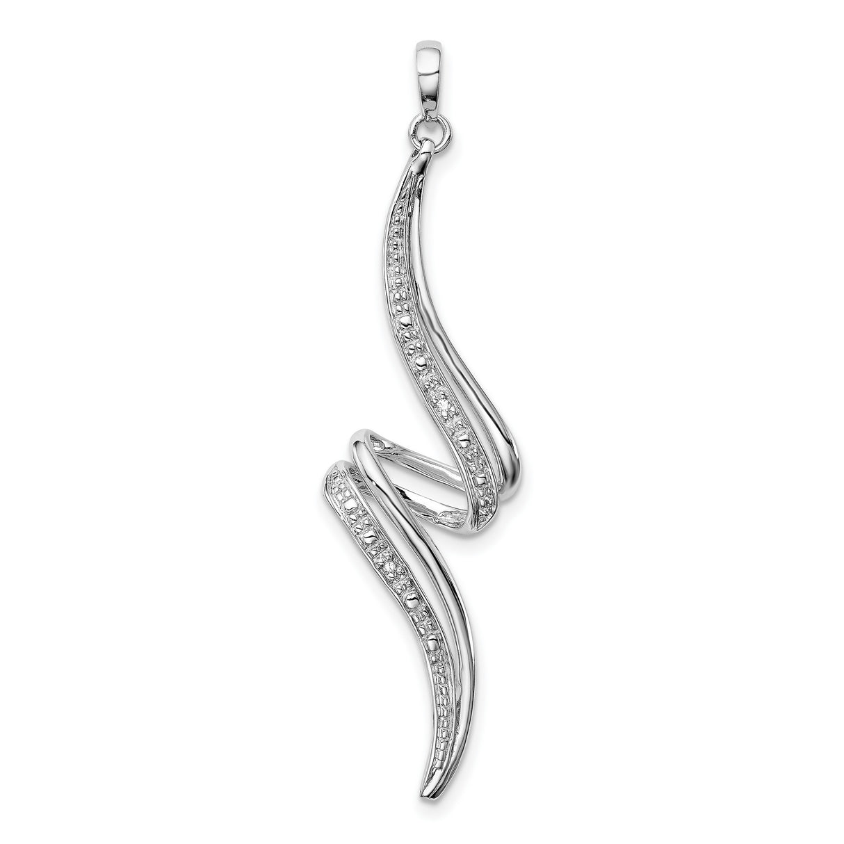 Sterling Silver Wave Pendant with Diamond Accents, Abstract Curved Lines, Modern Minimalist Design