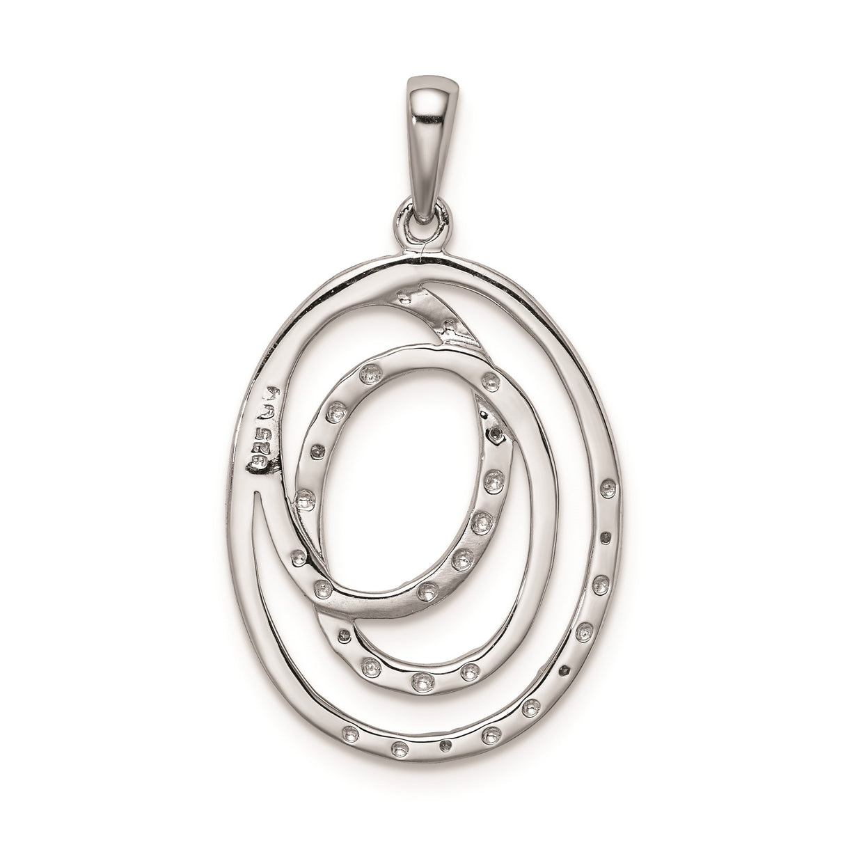 Sterling Silver Oval Pendant with Interlocking Open Circles and Diamond Accents, Modern Abstract Design