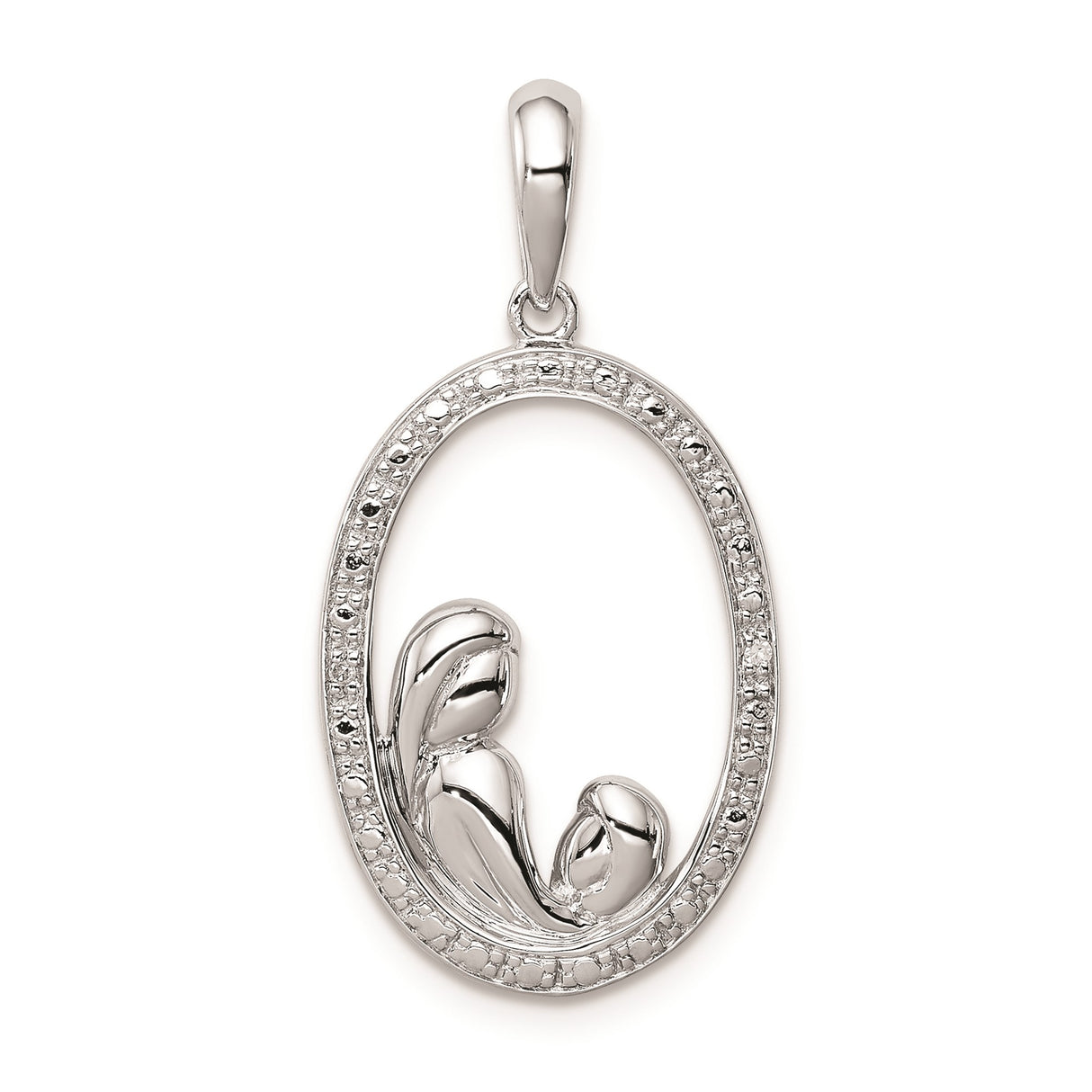 Sterling Silver Mother Pendant with Diamond, Minimalist Christian Symbol