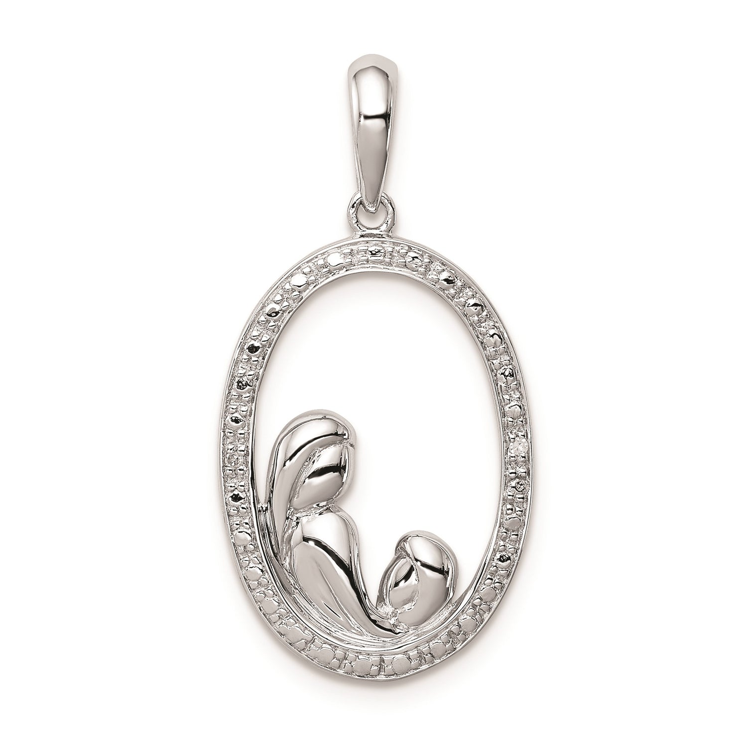 Sterling Silver Mother Pendant with Diamond, Minimalist Christian Symbol