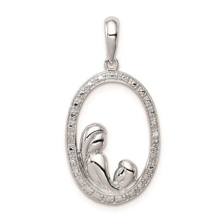 Sterling Silver Mother Pendant with Diamond, Minimalist Christian Symbol