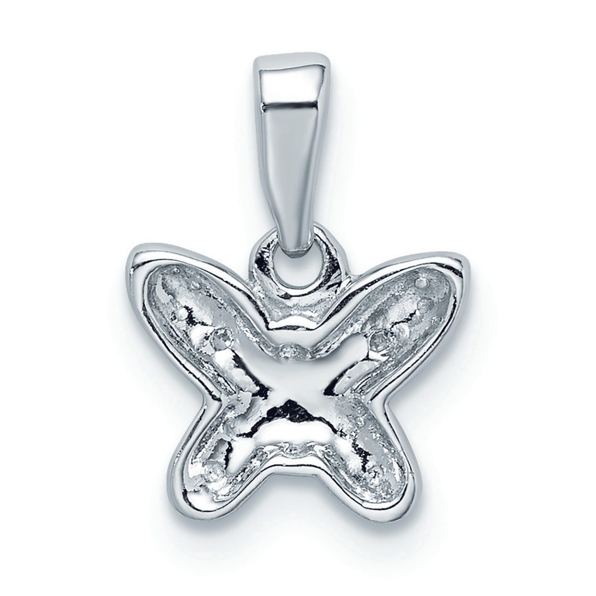 Sterling Silver Butterfly Pendant with Diamond Accents, Textured Wings, Nature-Inspired Design