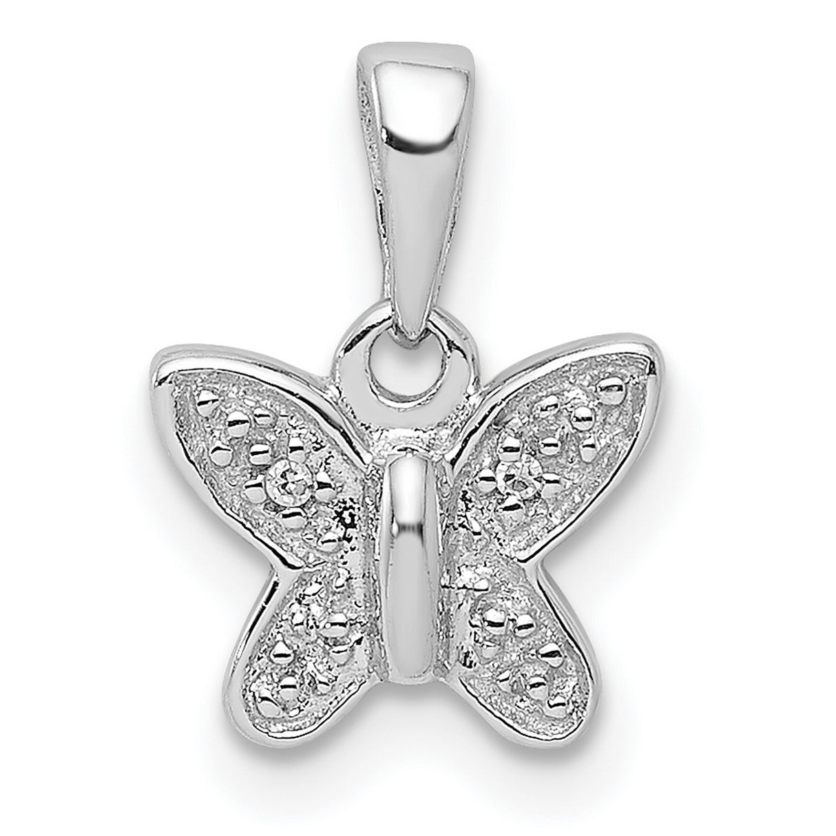 Sterling Silver Butterfly Pendant with Diamond Accents, Textured Wings, Nature-Inspired Design