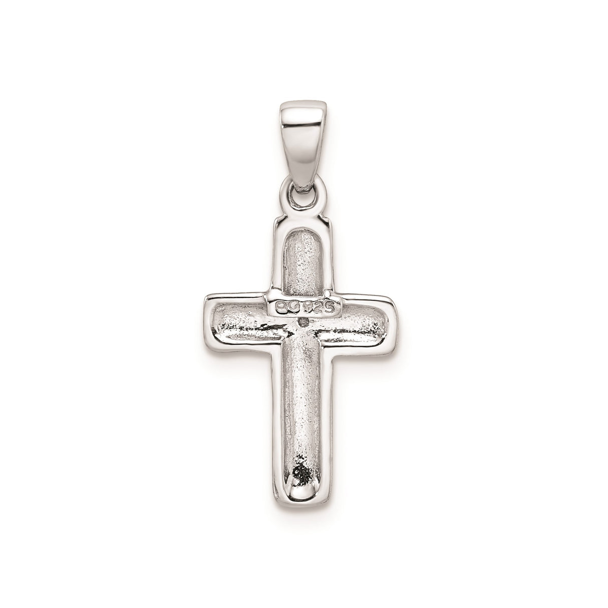 Sterling Silver Cross Pendant with Diamond, Beveled Edges and Minimalist Design