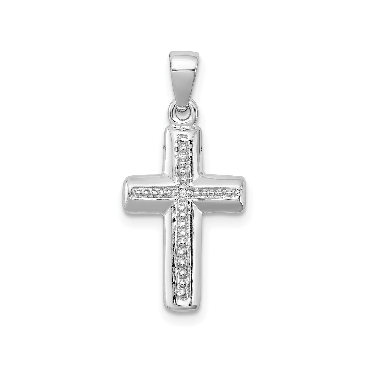 Sterling Silver Cross Pendant with Diamond, Beveled Edges and Minimalist Design