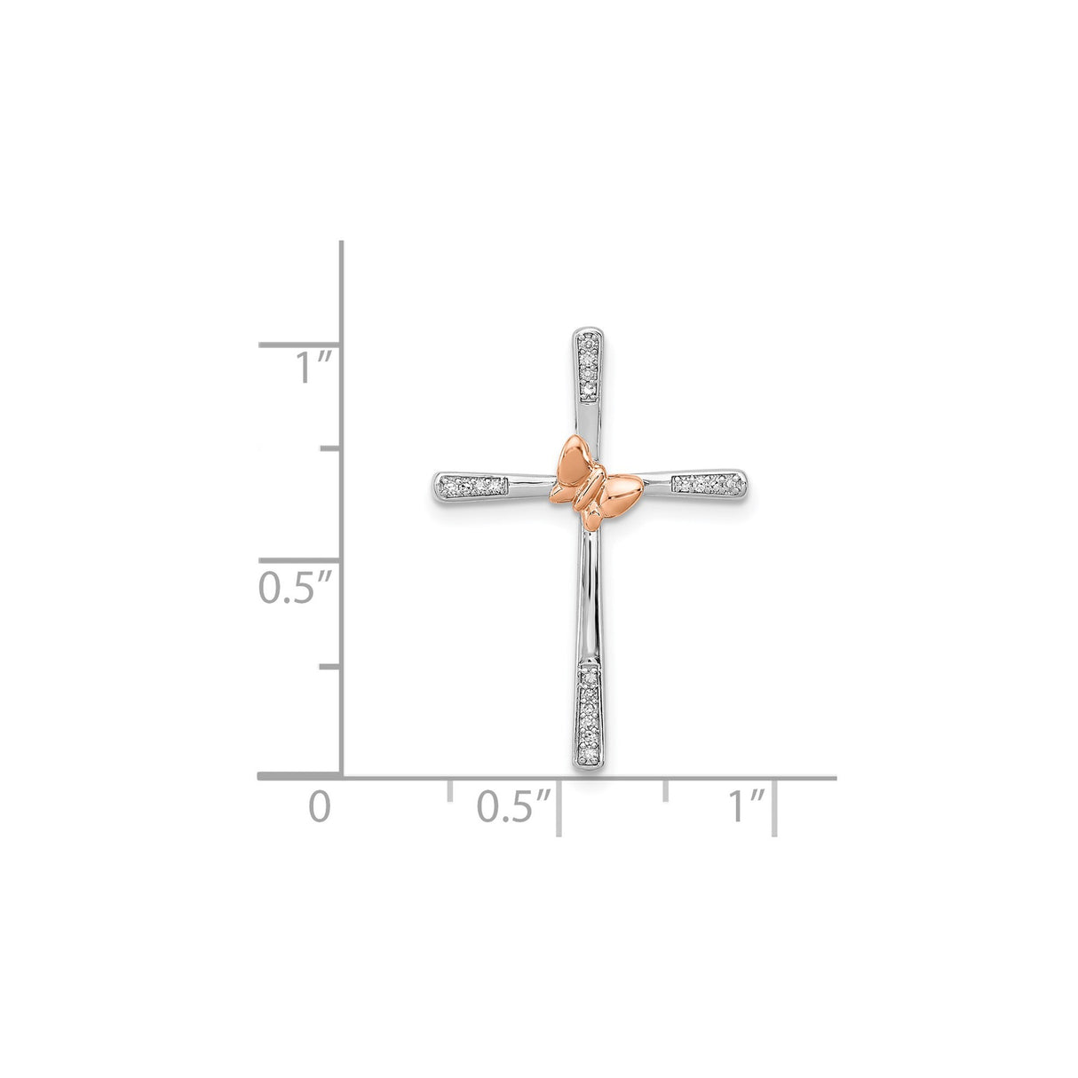 Sterling Silver Cross Pendant with Diamond Butterfly Detail, Modern Faith-Inspired Design