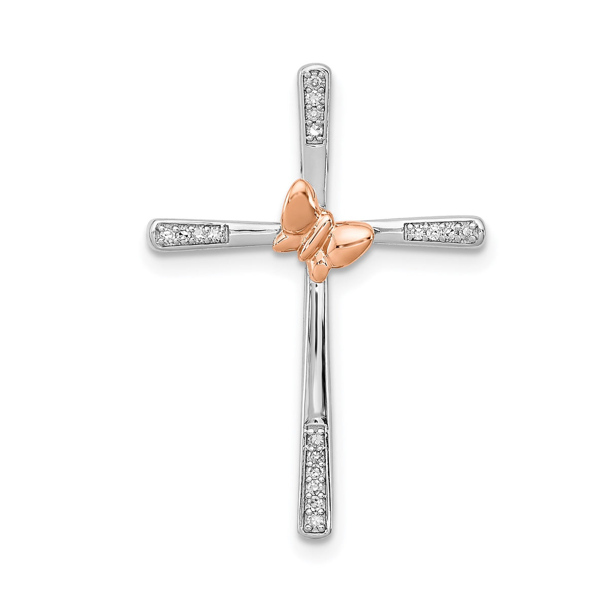 Sterling Silver Cross Pendant with Diamond Butterfly Detail, Modern Faith-Inspired Design