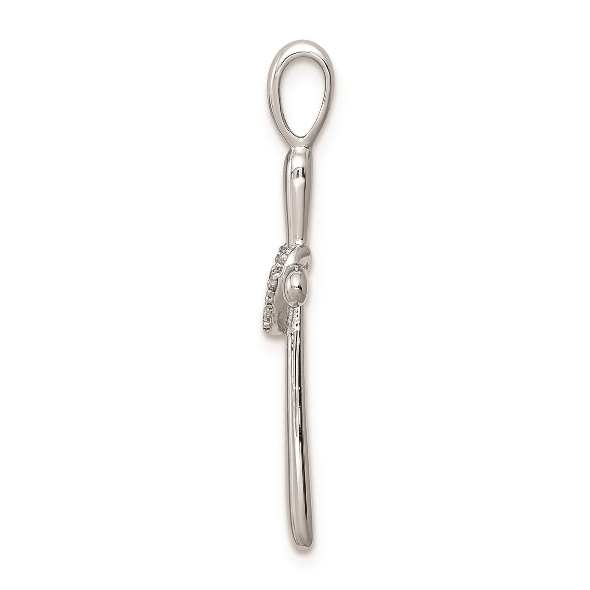 Sterling Silver Cross Pendant with Diamond Accent, Mirror Finish and Minimalist Heart Design