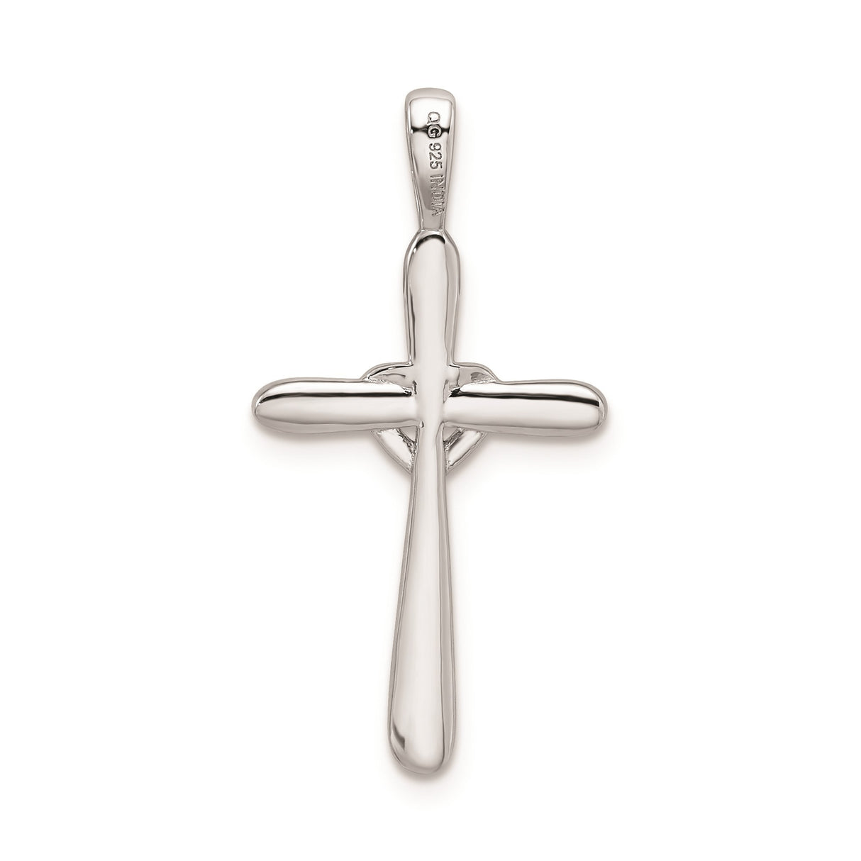 Sterling Silver Cross Pendant with Diamond Accent, Mirror Finish and Minimalist Heart Design