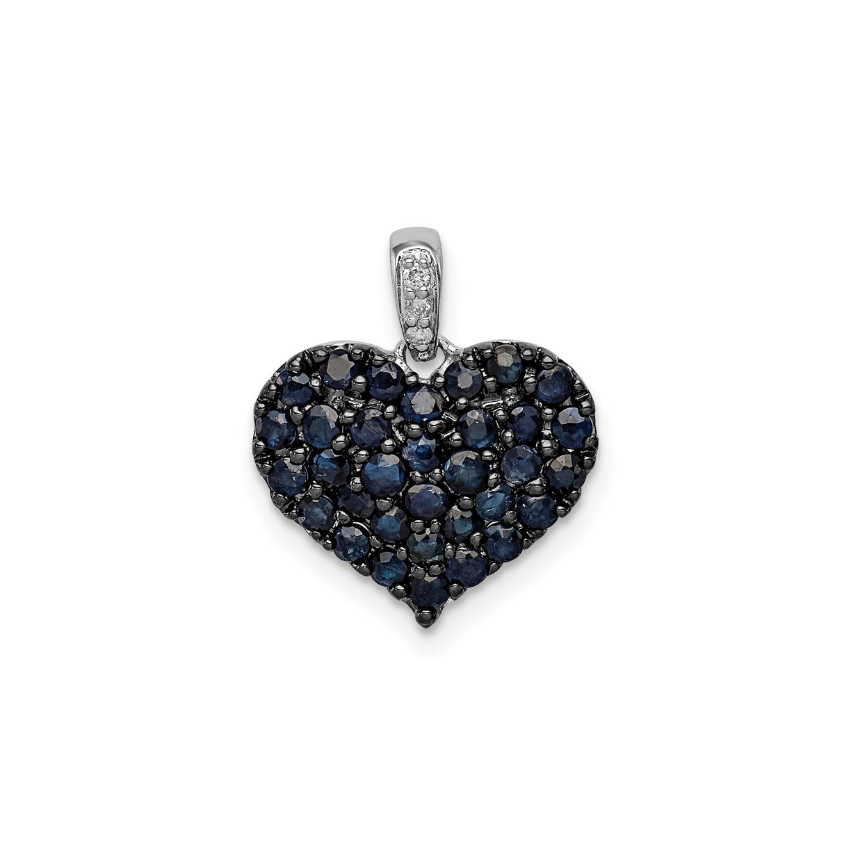 Sterling Silver Heart Pendant with Sapphire Pavé and Diamond Accent Bail for Women