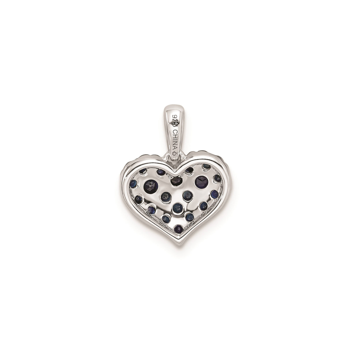 Sterling Silver Heart Pendant with Sapphire and Diamond, Romantic Pave Jewelry for Women