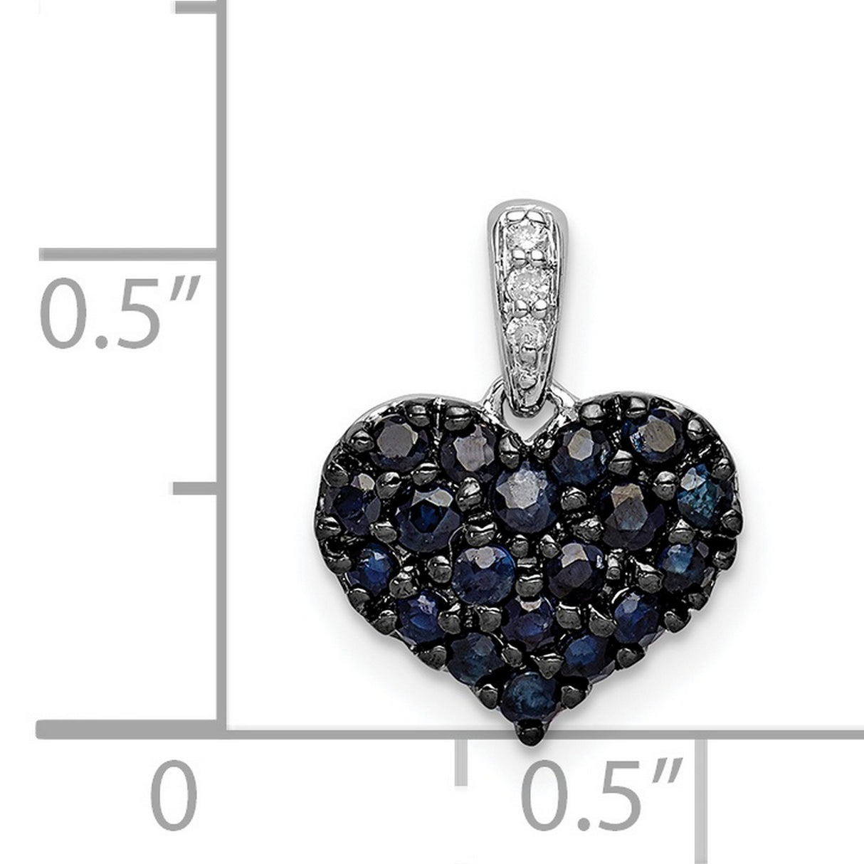 Sterling Silver Heart Pendant with Sapphire and Diamond, Romantic Pave Jewelry for Women