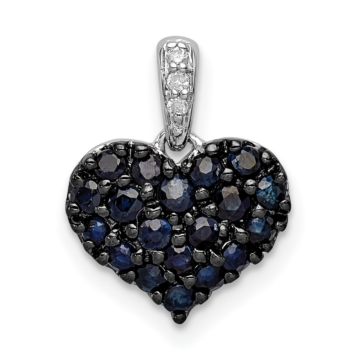 Sterling Silver Heart Pendant with Sapphire and Diamond, Romantic Pave Jewelry for Women