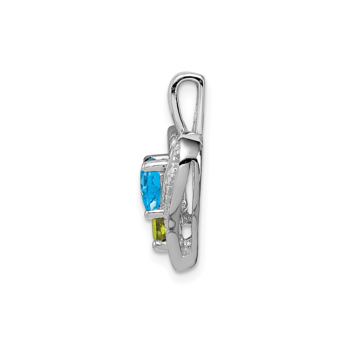 Sterling Silver Heart Pendant with Peridot and Swiss Blue Topaz, Open Double Heart Design