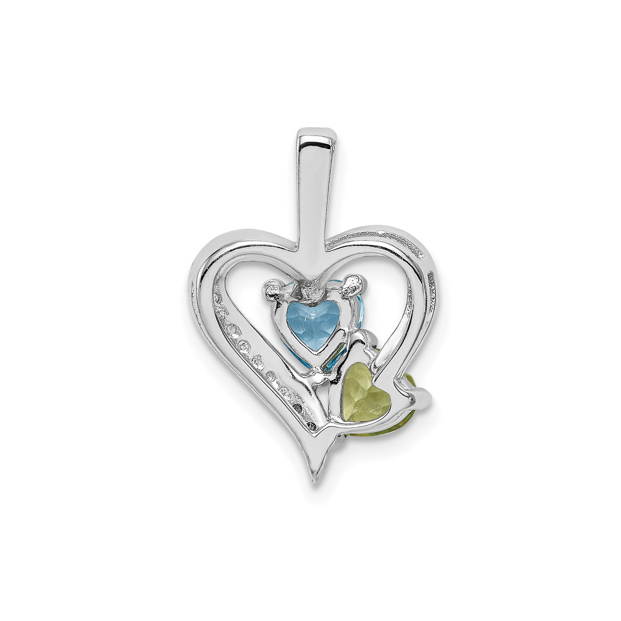 Sterling Silver Heart Pendant with Peridot and Swiss Blue Topaz, Open Double Heart Design