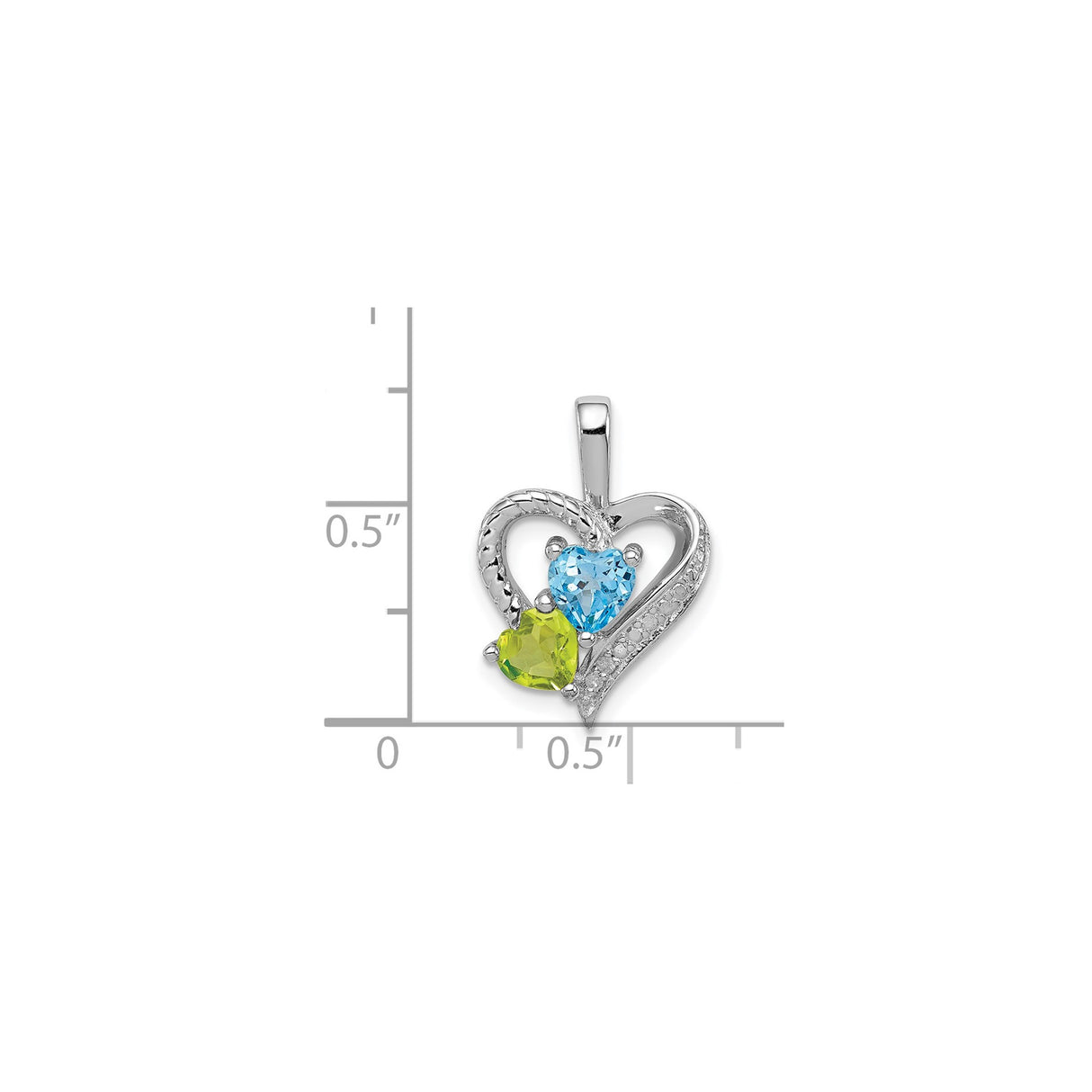 Sterling Silver Heart Pendant with Peridot and Swiss Blue Topaz, Open Double Heart Design