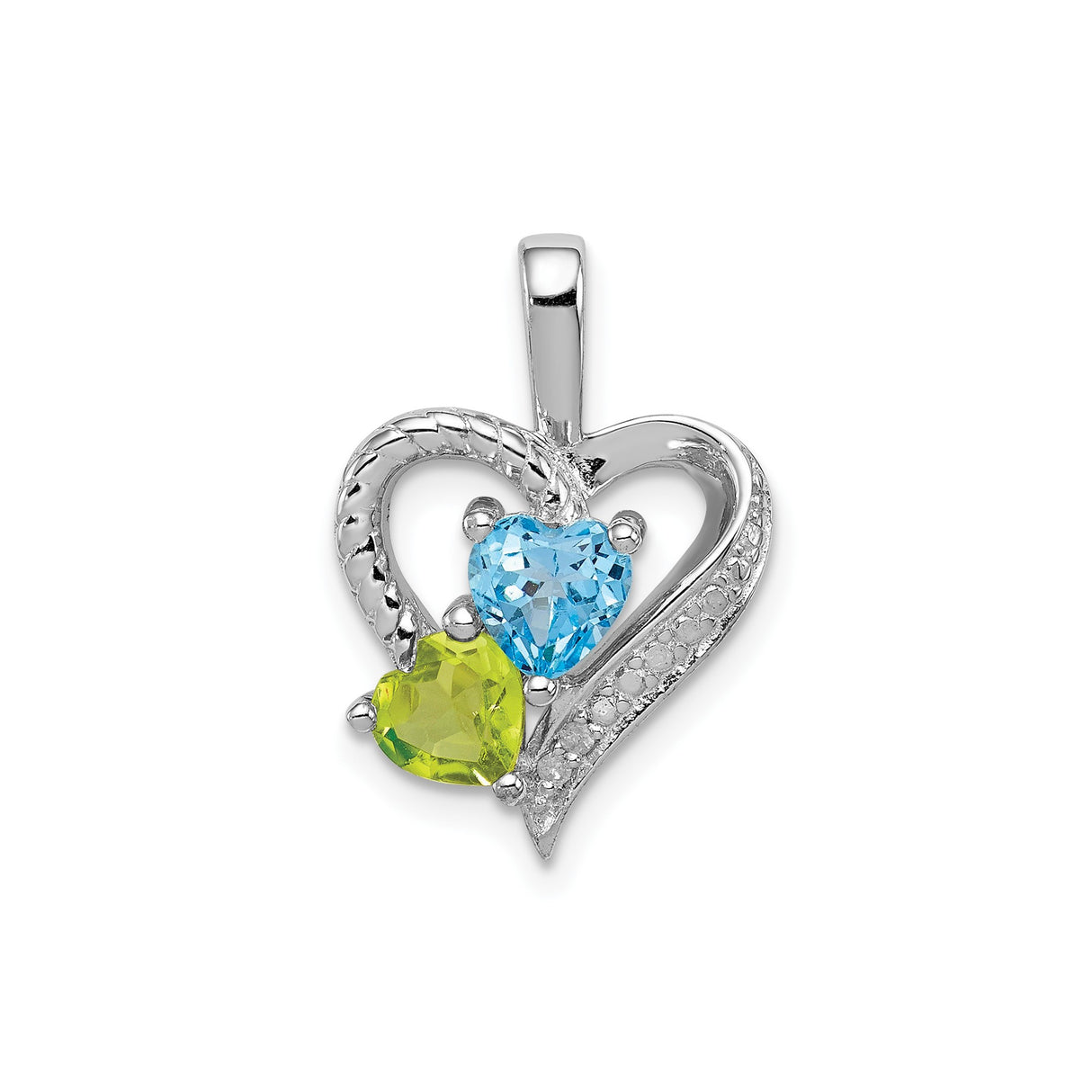 Sterling Silver Heart Pendant with Peridot and Swiss Blue Topaz, Open Double Heart Design