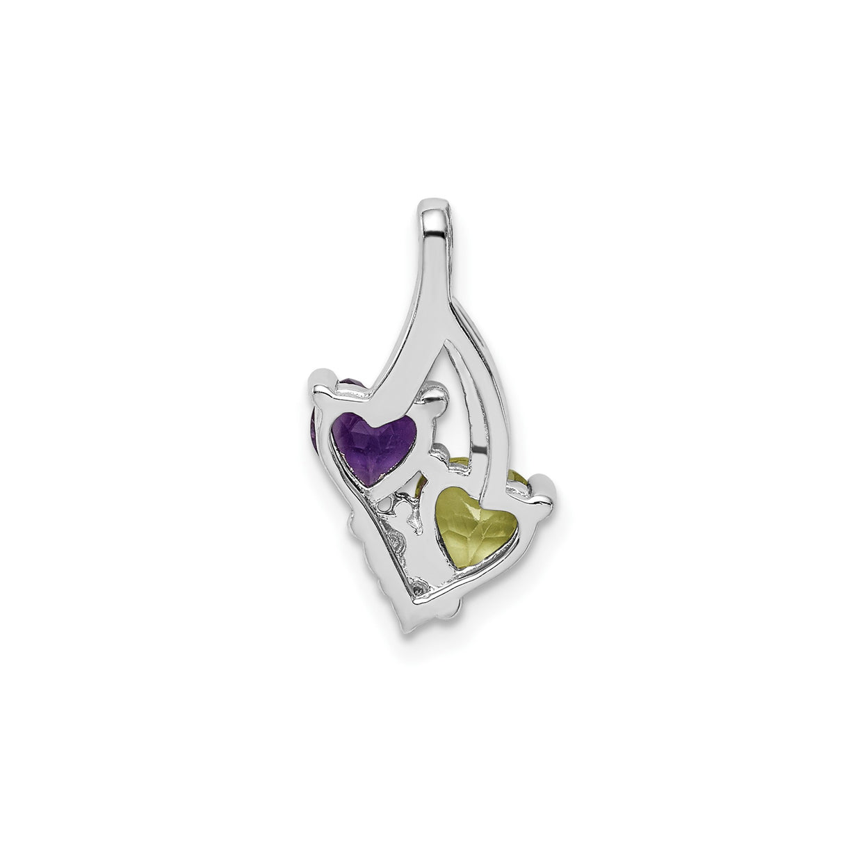 Sterling Silver Heart Pendant with Amethyst and Peridot Gemstones, Romantic Birthstone Jewelry