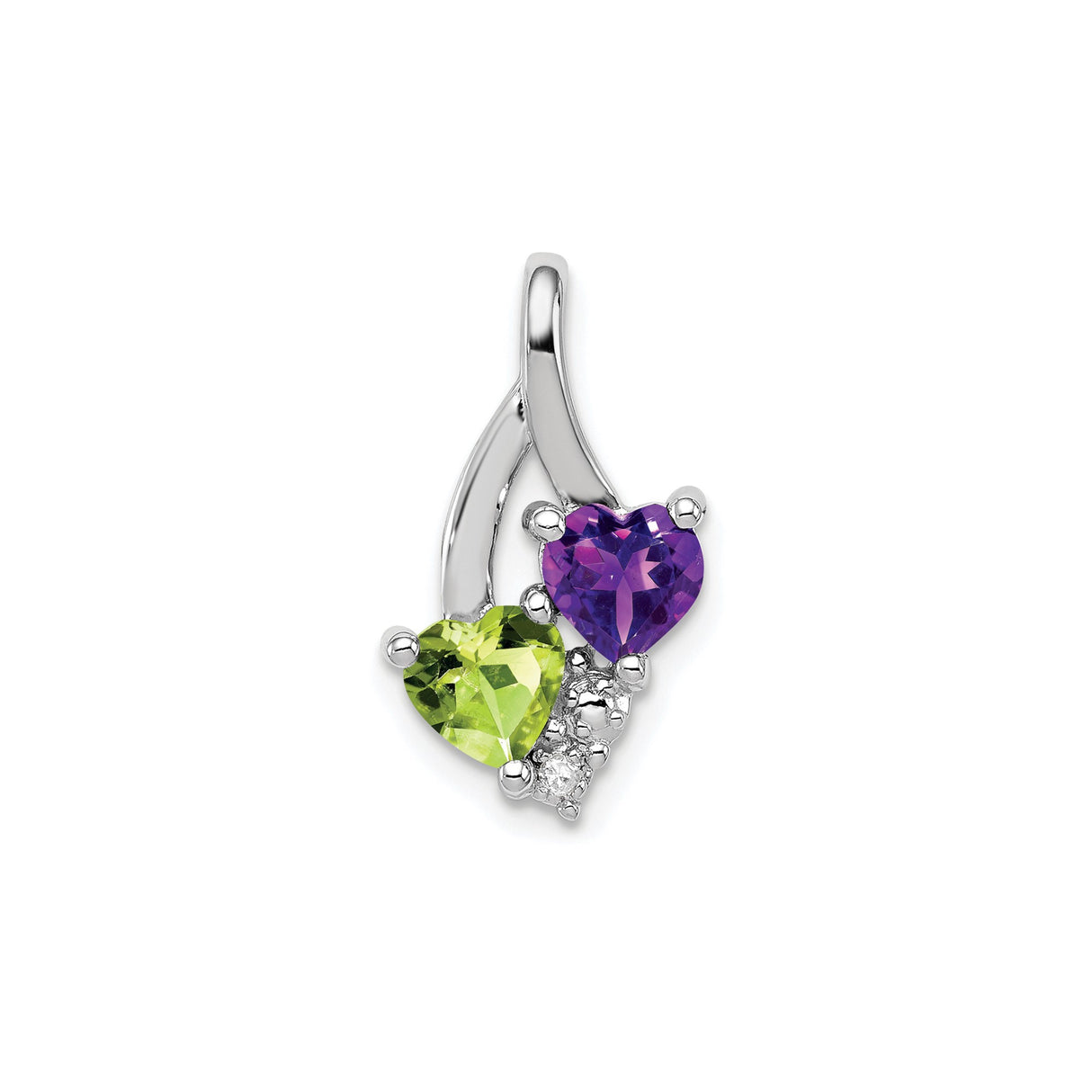Sterling Silver Heart Pendant with Amethyst and Peridot Gemstones, Romantic Birthstone Jewelry