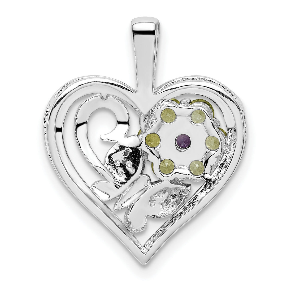 Peridot and Amethyst and Diamond 23x18mm 0.51ct Charm Pendant in Real 925 Sterling Silver