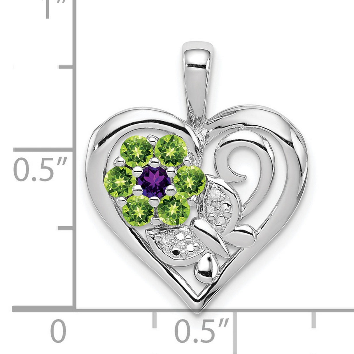 Peridot and Amethyst and Diamond 23x18mm 0.51ct Charm Pendant in Real 925 Sterling Silver