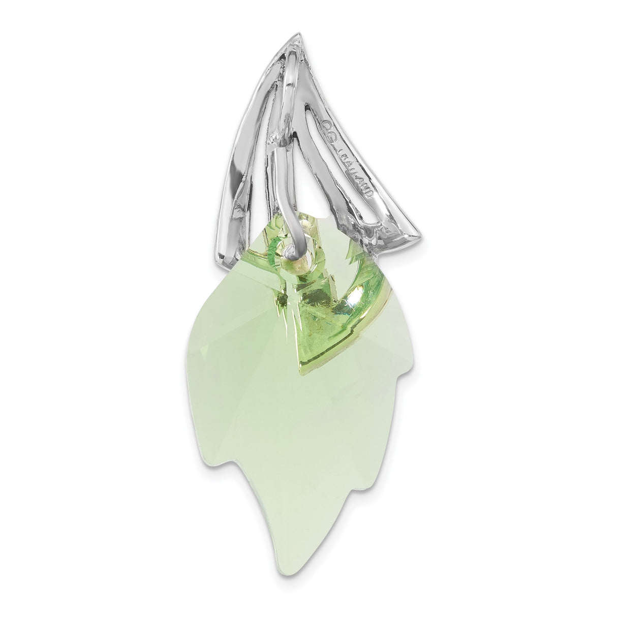 Sterling Silver Leaf Pendant with Green Crystal and Marcasite, Art Deco Botanical Design