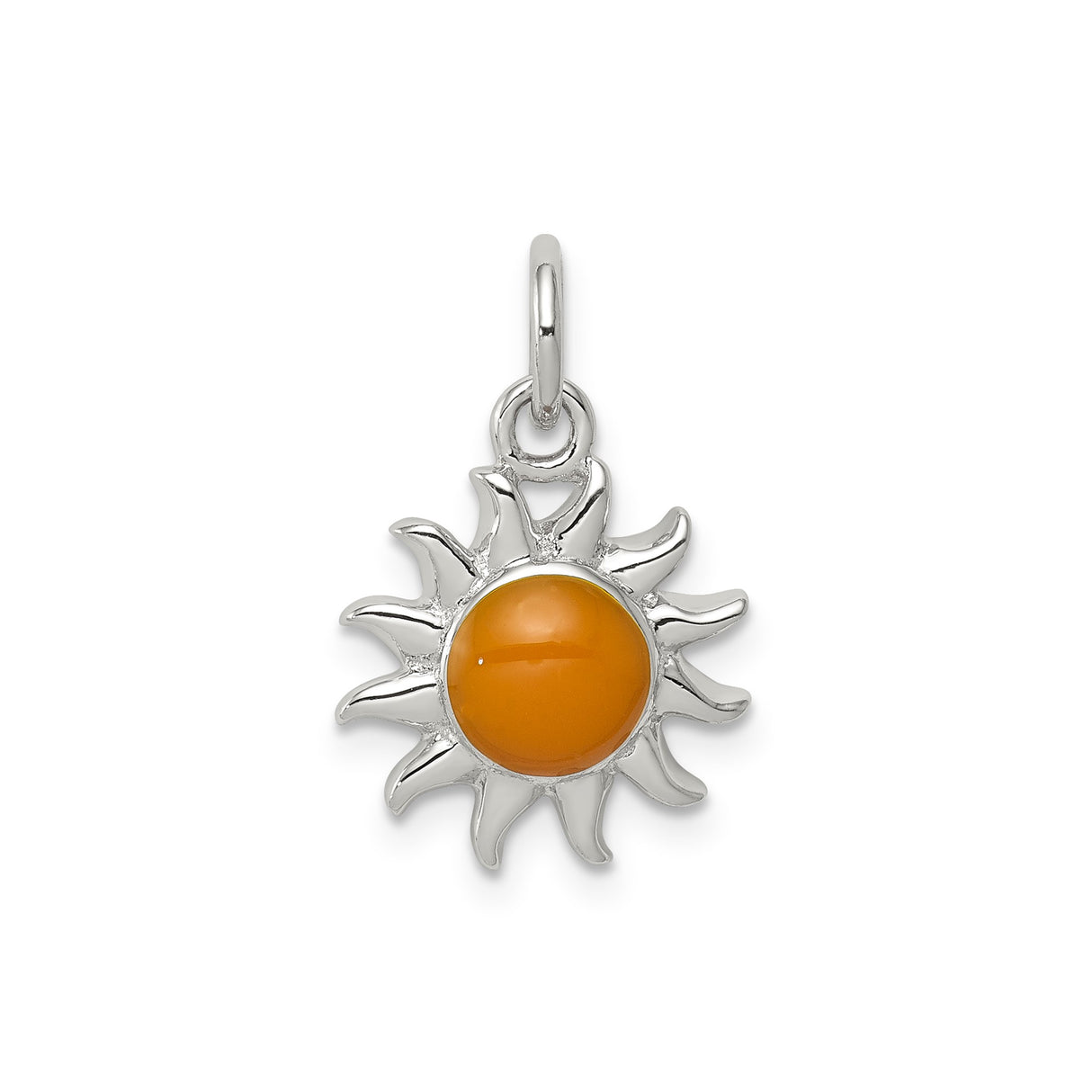 Sterling Silver Sun Pendant with Orange Cubic Zirconia, Sunburst Design, Boho Celestial Jewelry