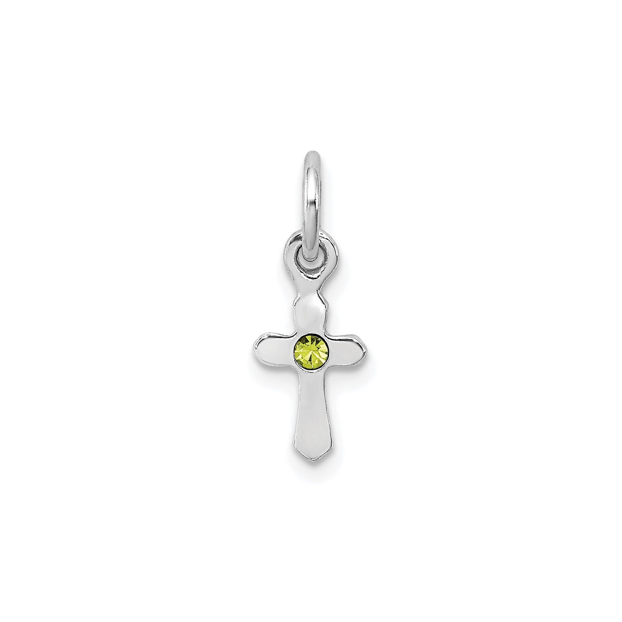 Sterling Silver Cross Pendant with Peridot, Modern Religious Charm for Men and Women
