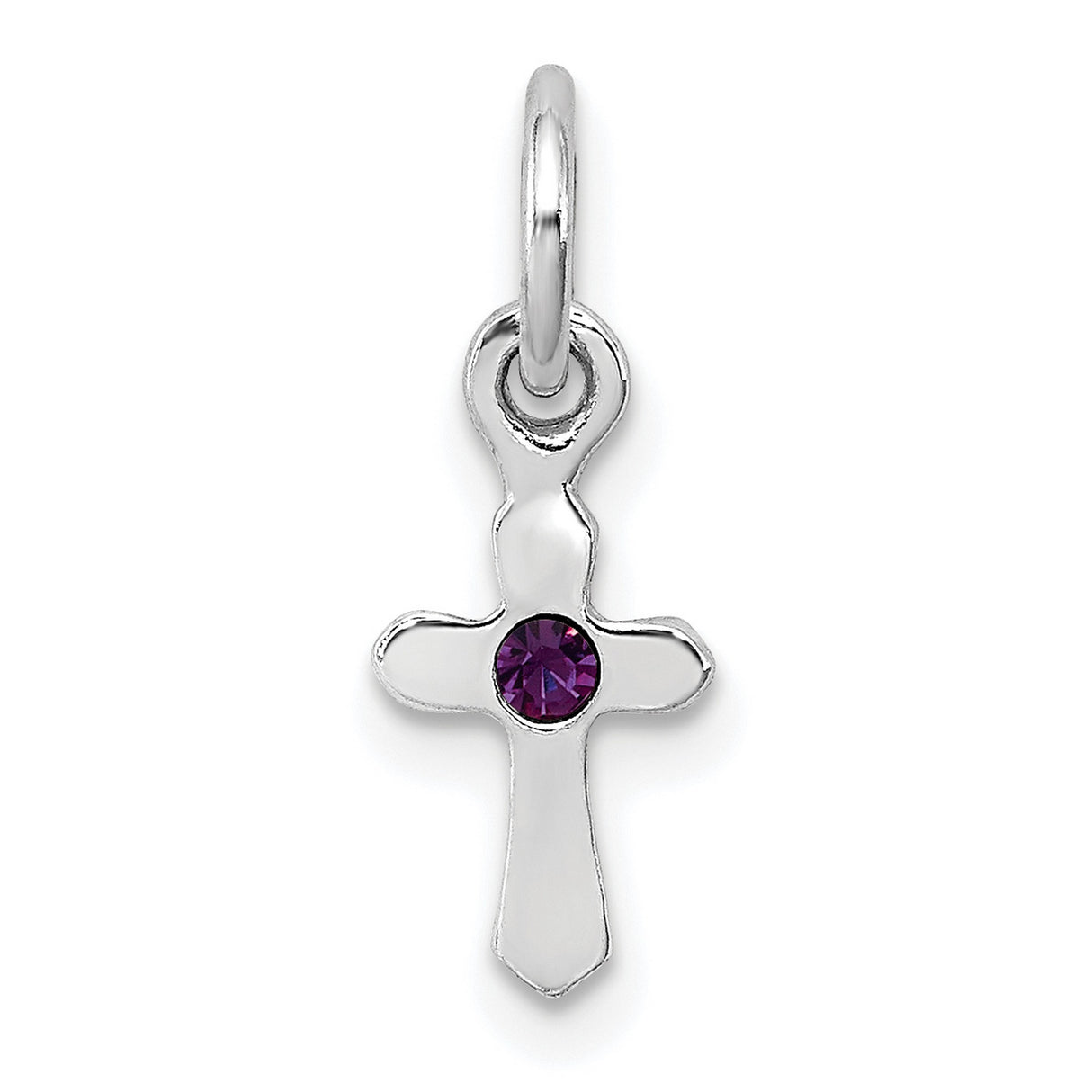 Childs Preciosa Crystal Feb Cross Charm Pendant in Real 925 Sterling Silver