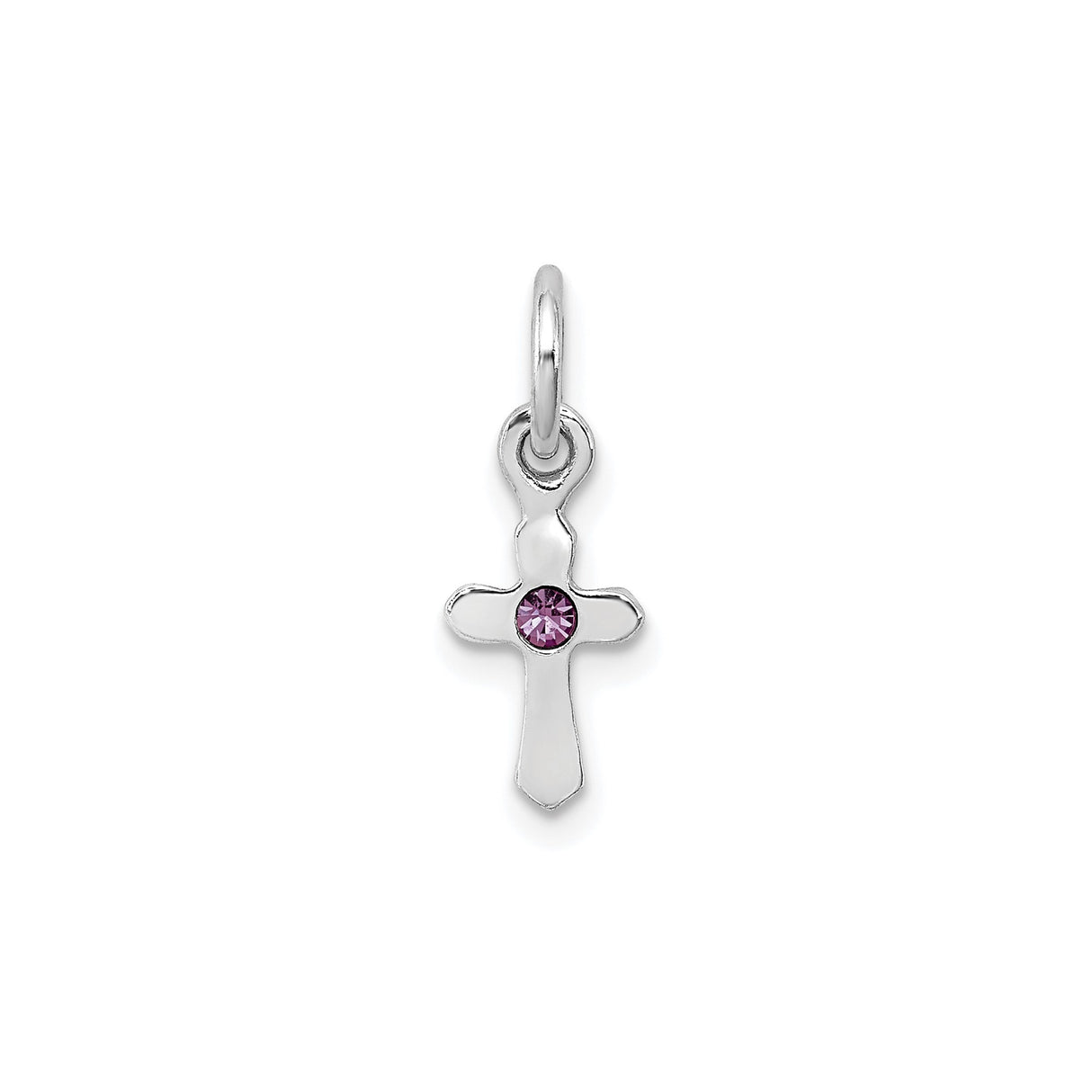 Sterling Silver Cross Pendant with Amethyst Crystal, Curved Design, Spiritual Jewelry for Men and Women