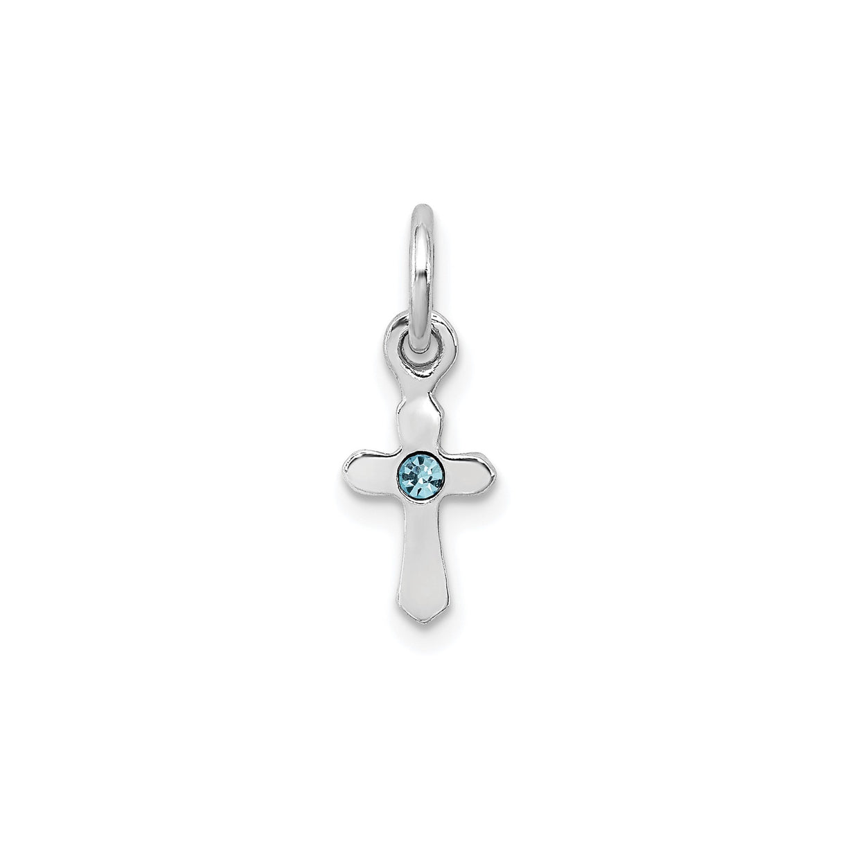 Sterling Silver Cross Pendant with Blue Crystal, Minimalist Mirror Finish Faith Design for Men and Women