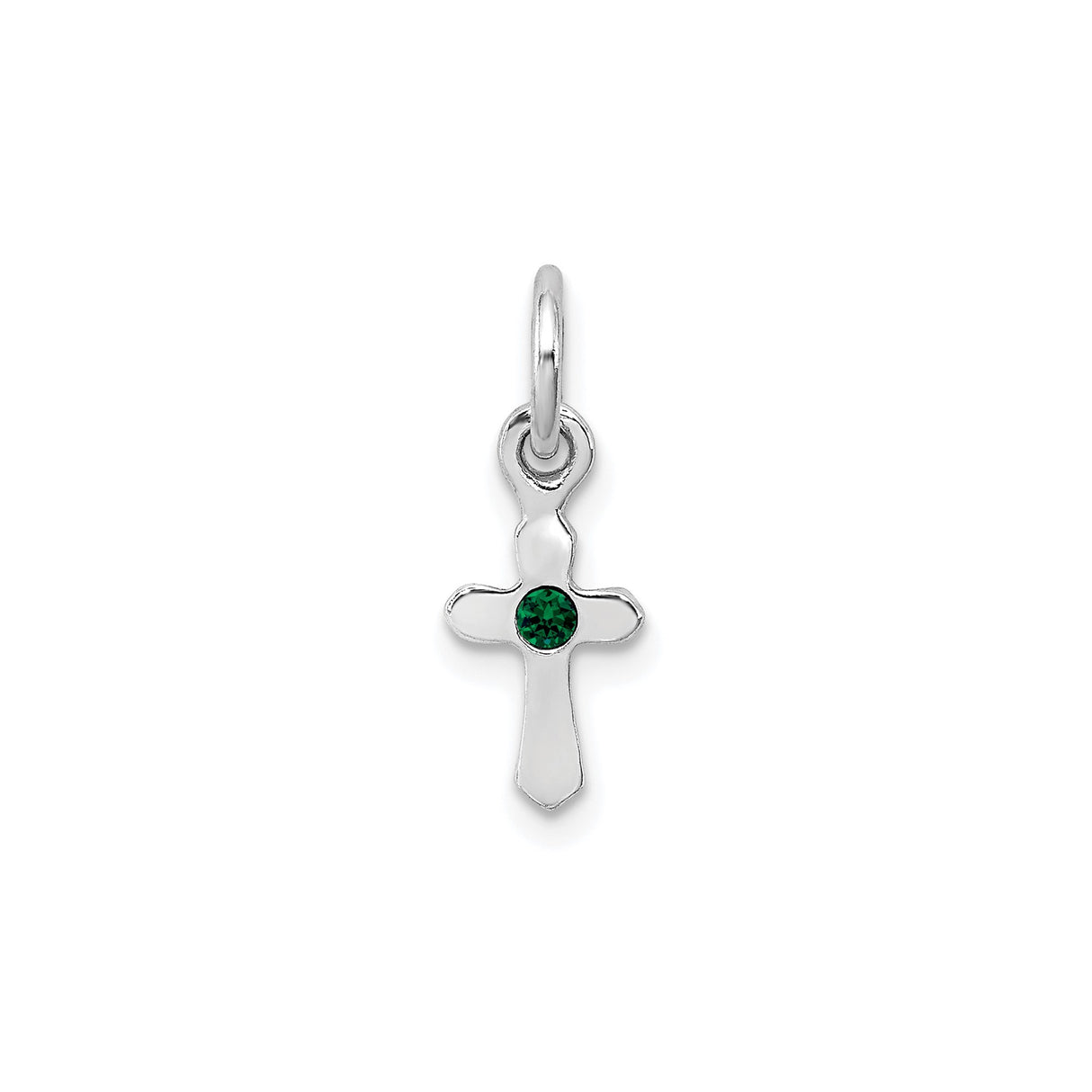 Sterling Silver Cross Pendant with Emerald Green Crystal, Minimalist Religious Charm for Men and Women