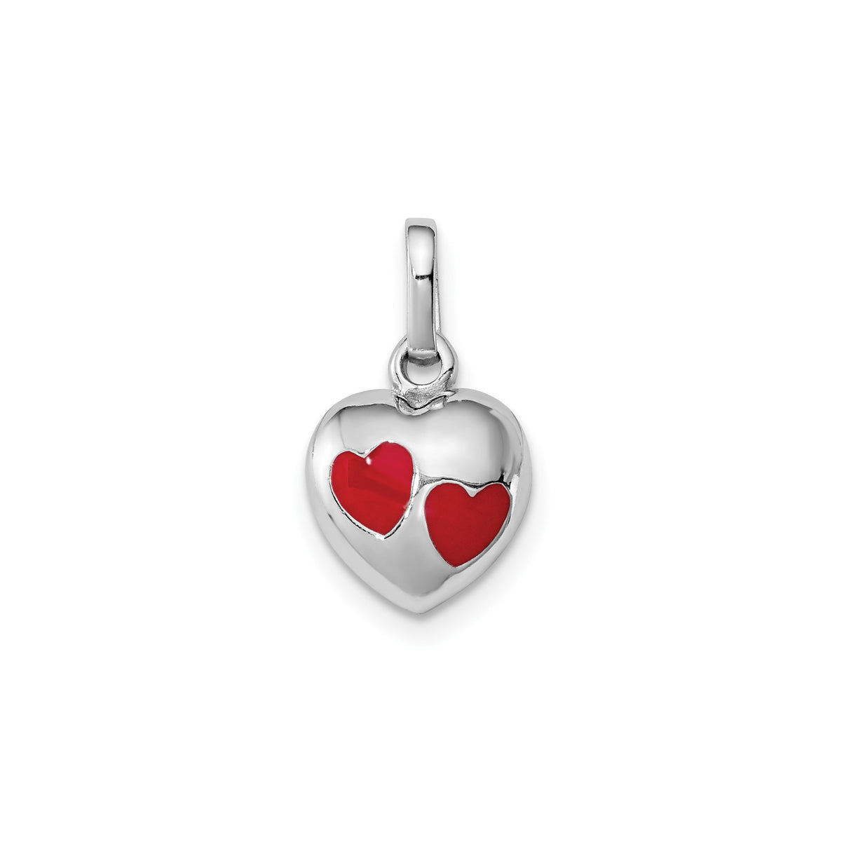 Sterling Silver Heart Pendant with Red Enamel Linked Hearts, Romantic Jewelry for Women