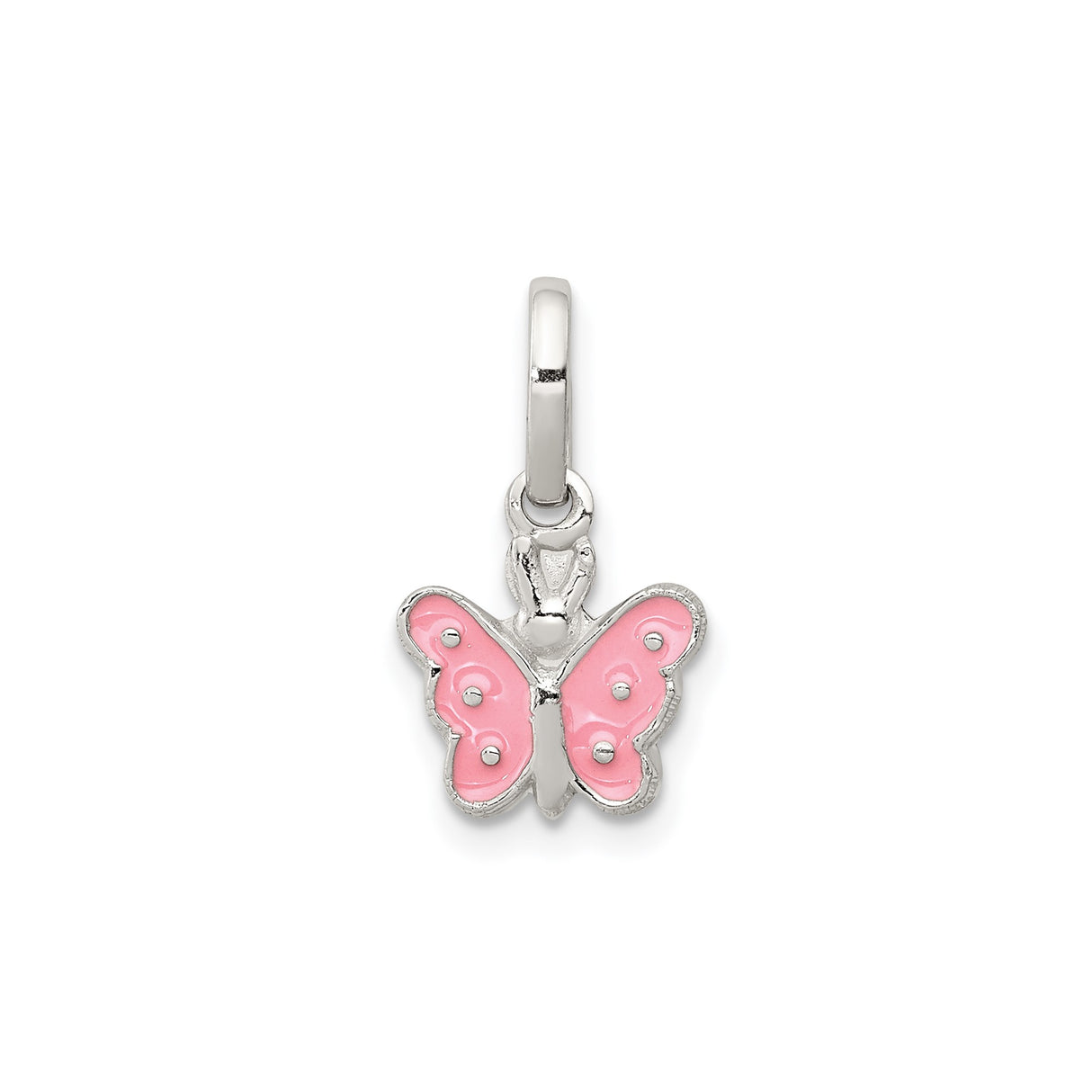 Sterling Silver Butterfly Charm Pendant with Pink Enamel, Whimsical Design for Girls