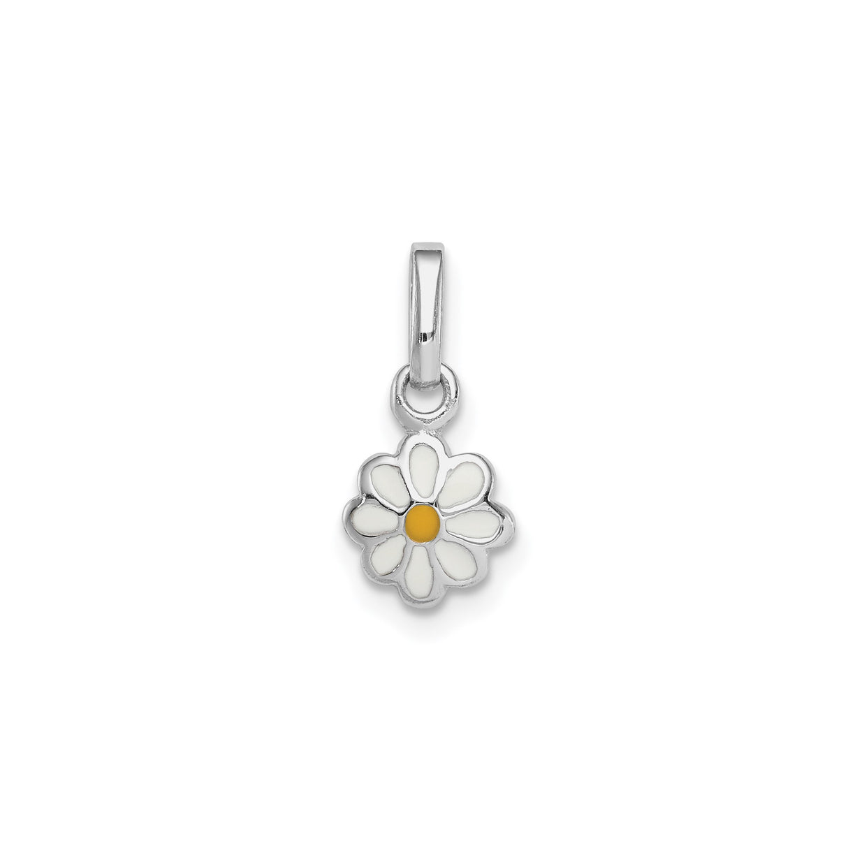 Sterling Silver Daisy Flower Pendant Charm with White and Yellow Enamel, Nature-Inspired Floral Design