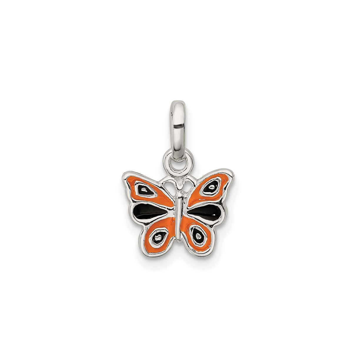 Sterling Silver Butterfly Pendant Charm with Orange and Black Enamel, Nature-Inspired Design