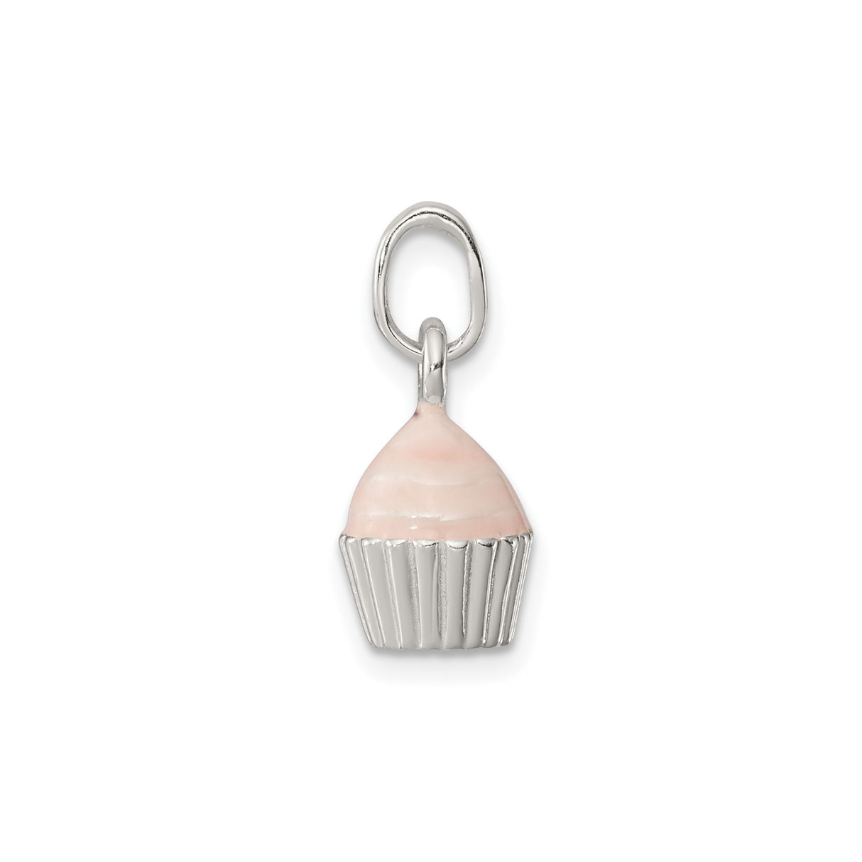 Sterling Silver Cupcake Charm Pendant with Pink Enamel Icing, Whimsical Dessert Jewelry