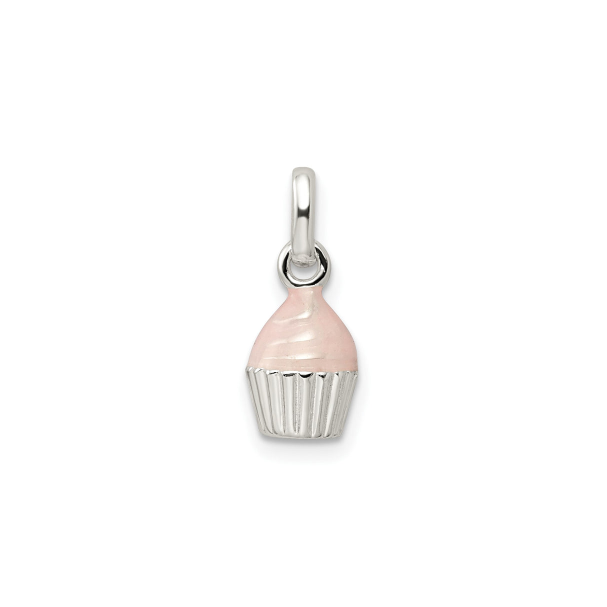 Sterling Silver Cupcake Charm Pendant with Pink Enamel Icing, Whimsical Dessert Jewelry