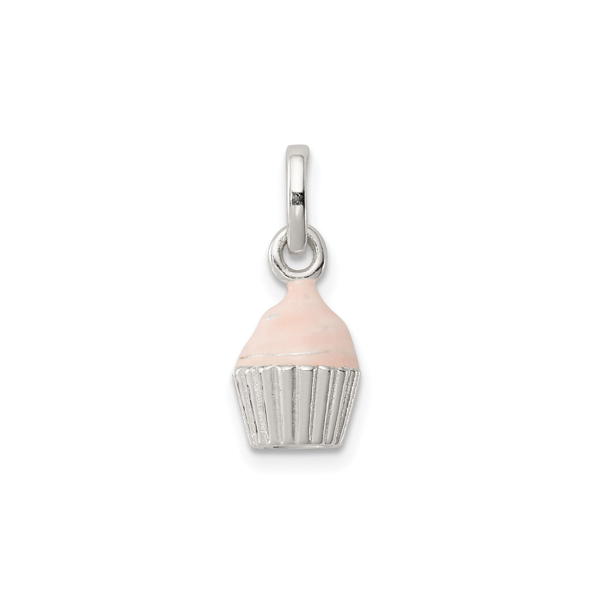 Sterling Silver Cupcake Charm Pendant with Pink Enamel Icing, Whimsical Dessert Jewelry