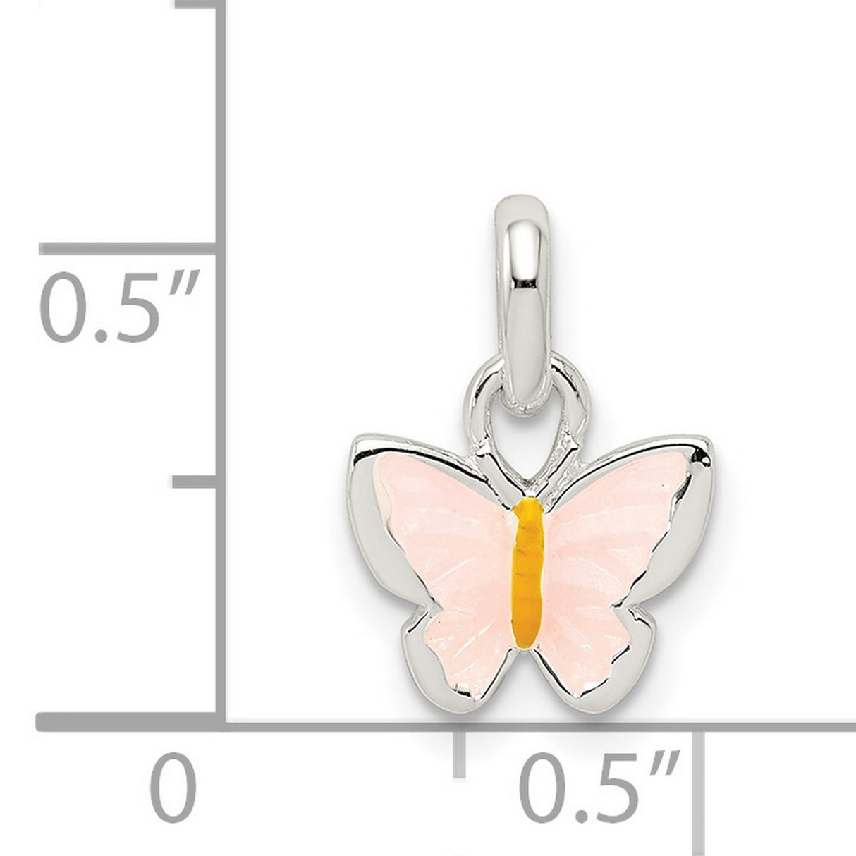 Childrens Pink Yellow Enameled Butterfly Charm Pendant in Real 925 Sterling Silver