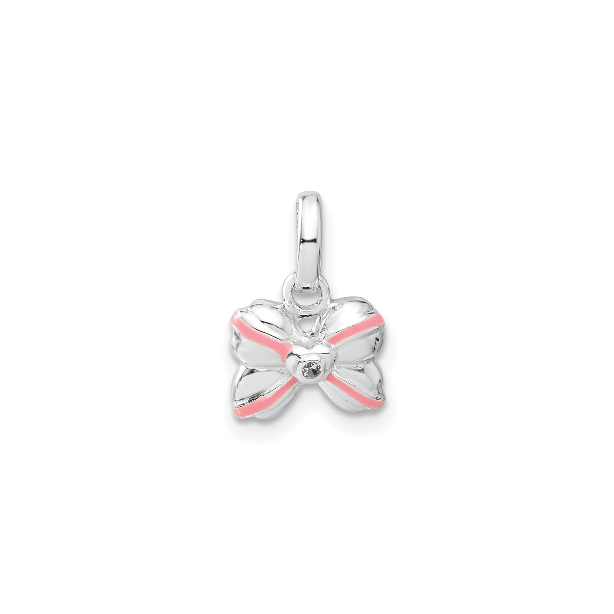 Sterling Silver Bow Charm Pendant with Pink Enamel and Heart Design