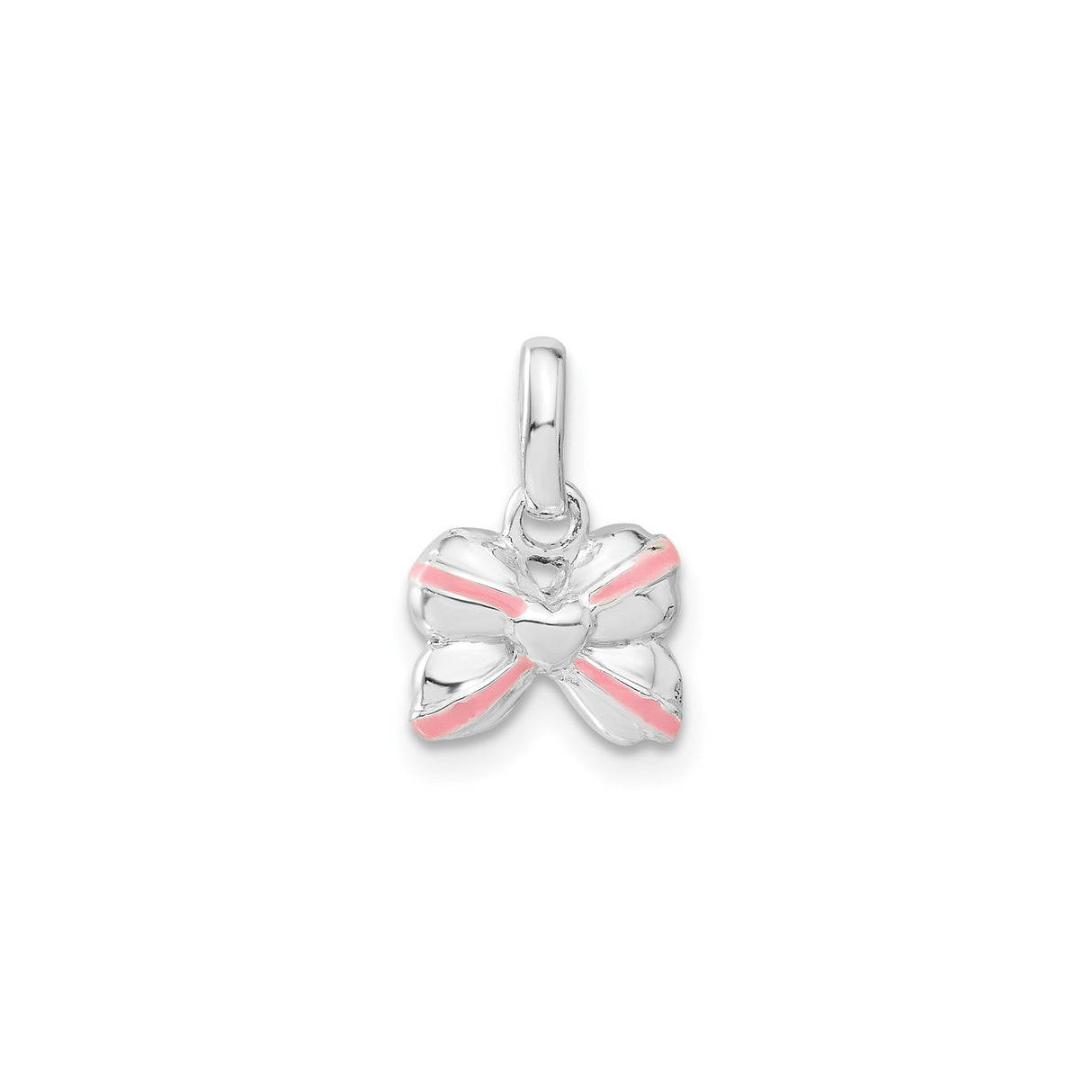 Sterling Silver Bow Charm Pendant with Pink Enamel and Heart Design
