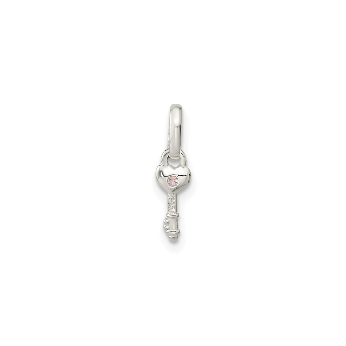 Sterling Silver Heart Key Pendant with Pink Cubic Zirconia Accent