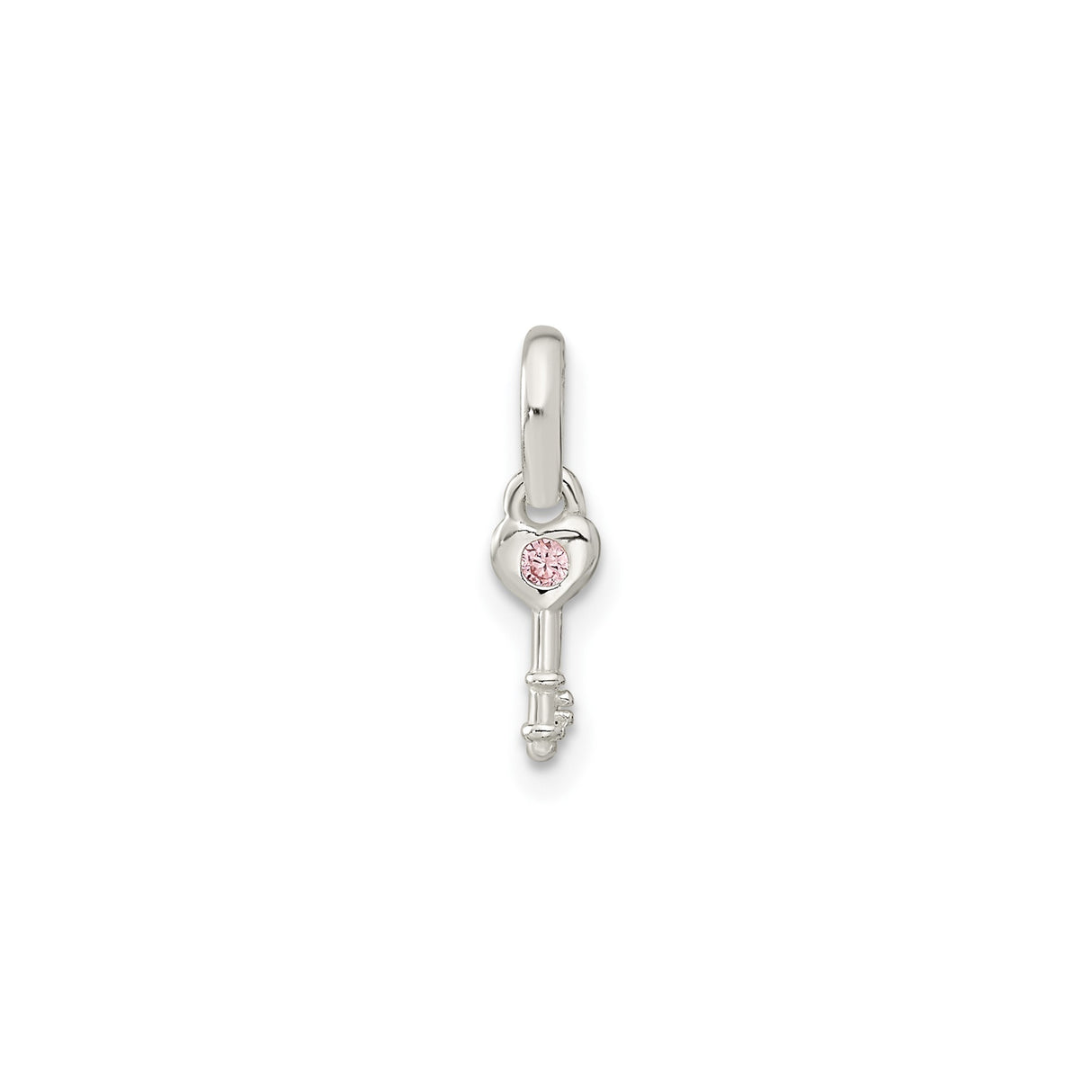 Sterling Silver Heart Key Pendant with Pink Cubic Zirconia Accent