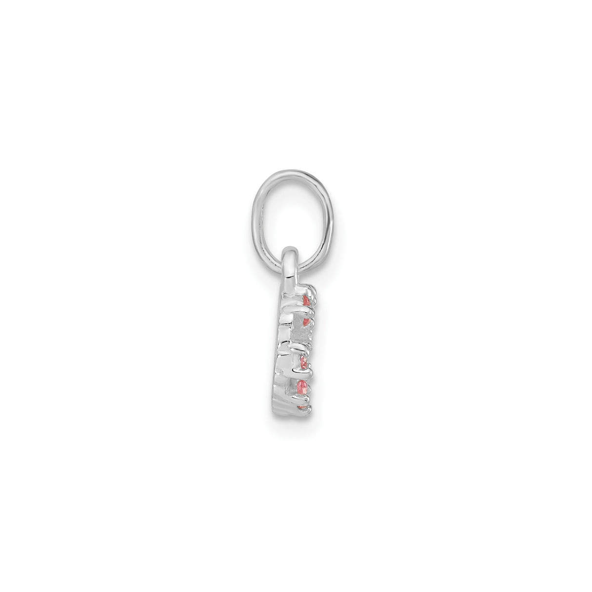 Sterling Silver Circle Pendant Charm with Pink Cubic Zirconia, Wreath Floral Design