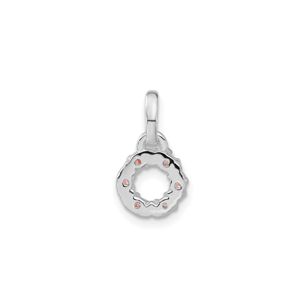 Sterling Silver Circle Pendant Charm with Pink Cubic Zirconia, Wreath Floral Design