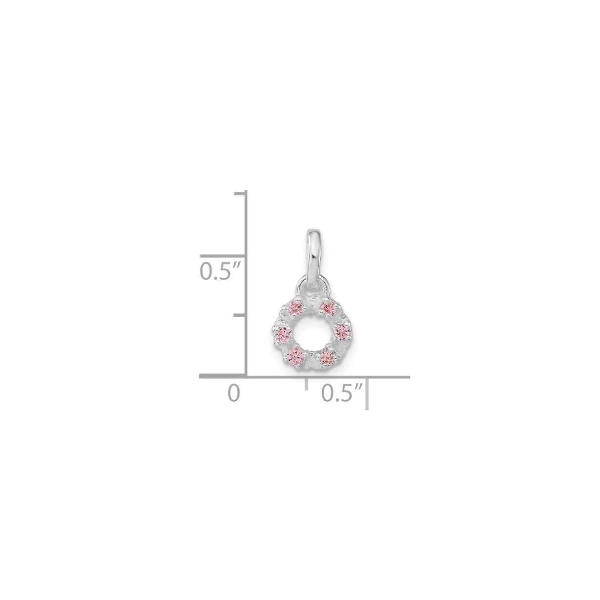 Sterling Silver Circle Pendant Charm with Pink Cubic Zirconia, Wreath Floral Design